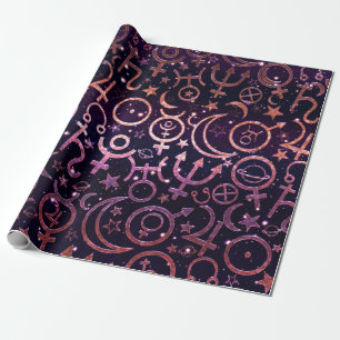 Papel De Presente Universo Planetário Reluzente Roxo Espaço Planetas