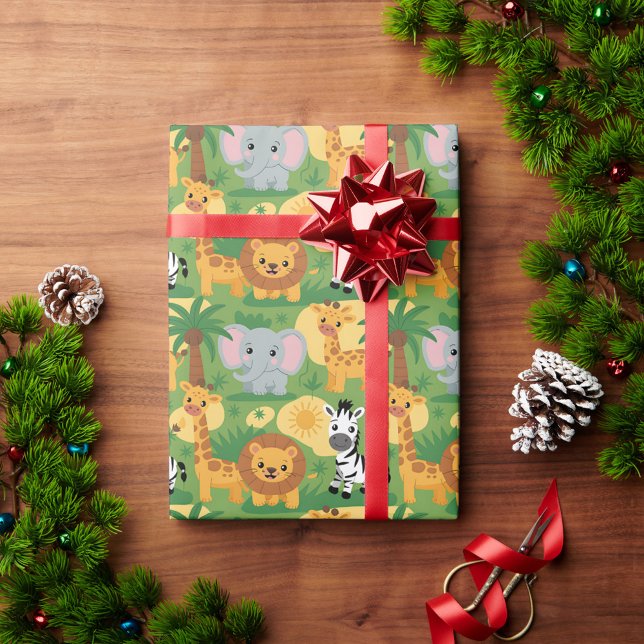 Papel De Presente Unrolled gift wrap with a playful jungle theme  (Criador carregado)