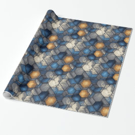 Papel de Presente Urbano Hexagonal Azul e Dourado