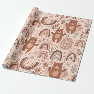 Papel De Presente Ursa de Berçário Boho com Arco-íris -Terroso (5)