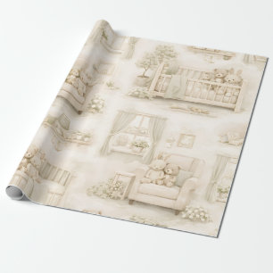 Papel De Presente Ursa de berçário neutro quarto padrão bege