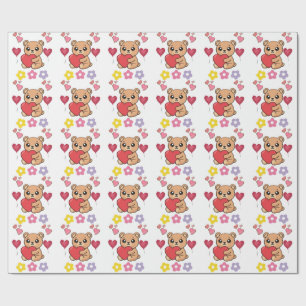 Papel De Presente Ursa de pelúcia fofa para o Dia dos Namorados