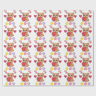 Papel De Presente Ursa de pelúcia fofa para o Dia dos Namorados