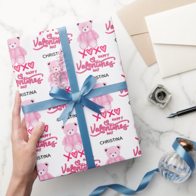 Papel De Presente Ursa de pelúcia moderna com dia dos namorados feli (Presentear)