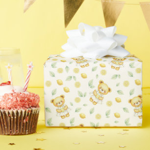 Papel De Presente Ursa Limão Fofa e Padrão Sem Costura de Limonada