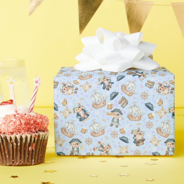 Papel De Presente Ursa Pirata Fofa Padrão Perfeito (Festa de aniversário)