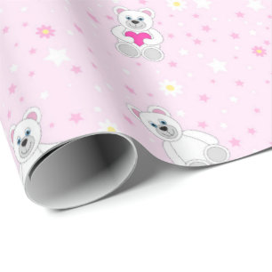 Papel De Presente Ursa Teddy Branca Bonito Padrão Churrasco de Bebê 