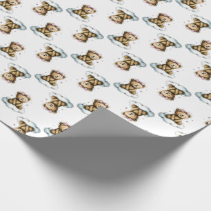 Papel De Presente Ursa Teddy Fofa em Arco de Cabelo Rosa Nuvem Fofa