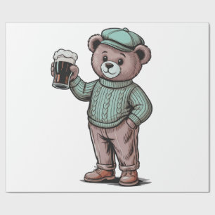 Papel De Presente Ursa Teddy Fofa Segurando Cerveja