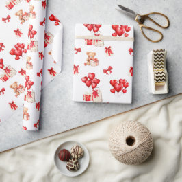 Papel De Presente Ursinho bonito com balões em forma de coração