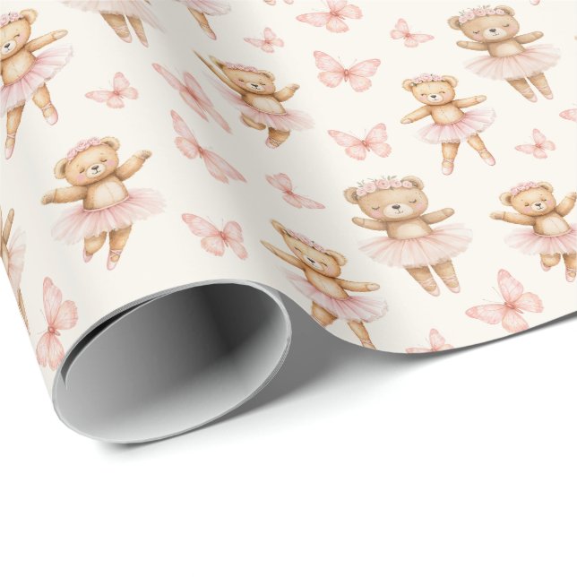 Papel De Presente Ursinhos bailarinos fofos (Ponta do rolo)