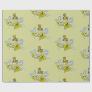 Papel De Presente Ursinhos de flores amarelas narciso bebê