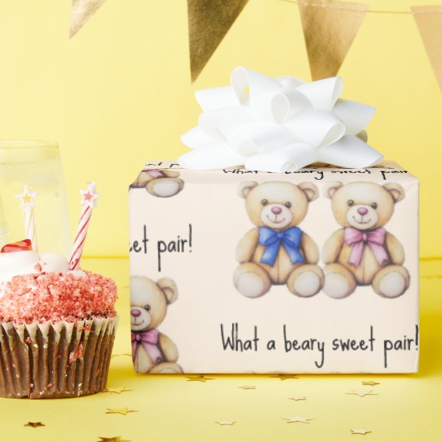 Papel De Presente Ursinhos de pelúcia fofos, Gêmeos Bebês Menina e M (Festa de aniversário)
