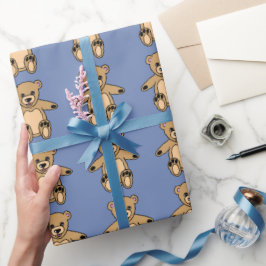Papel De Presente Ursinhos de Pelúcia Marrons Fofo Azul