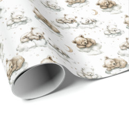 Papel De Presente Ursinhos doces dormindo profundamente em nuvens fo