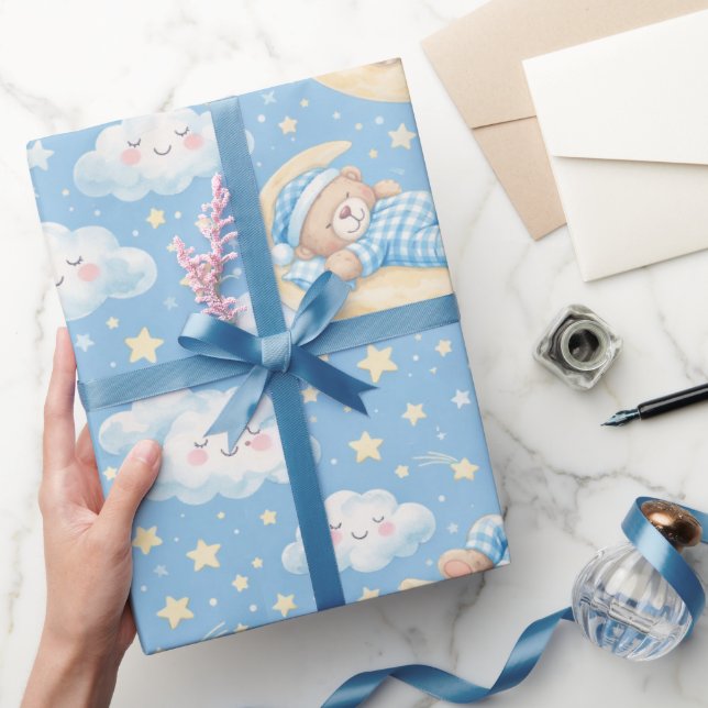 Papel De Presente Ursinhos dormindo na Lua (Presentear)