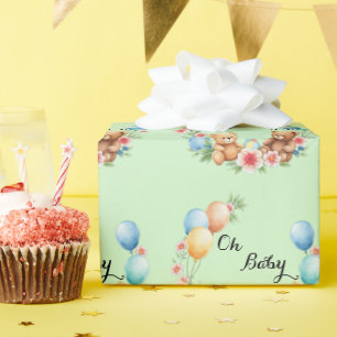 Papel De Presente Ursinhos e balões Chás de fraldas