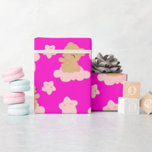 Papel De Presente Urso Bebê Bonito Flutuando Em Uma Nuvem