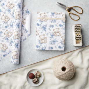 Papel De Presente Urso-Bebê-Cute e Papel-Mola-chá de fraldas