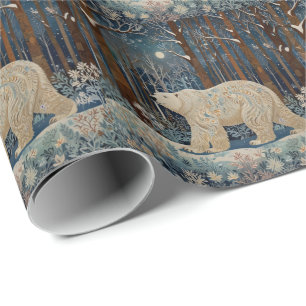 Papel De Presente Urso branco retrógrado boho floresta de inverno