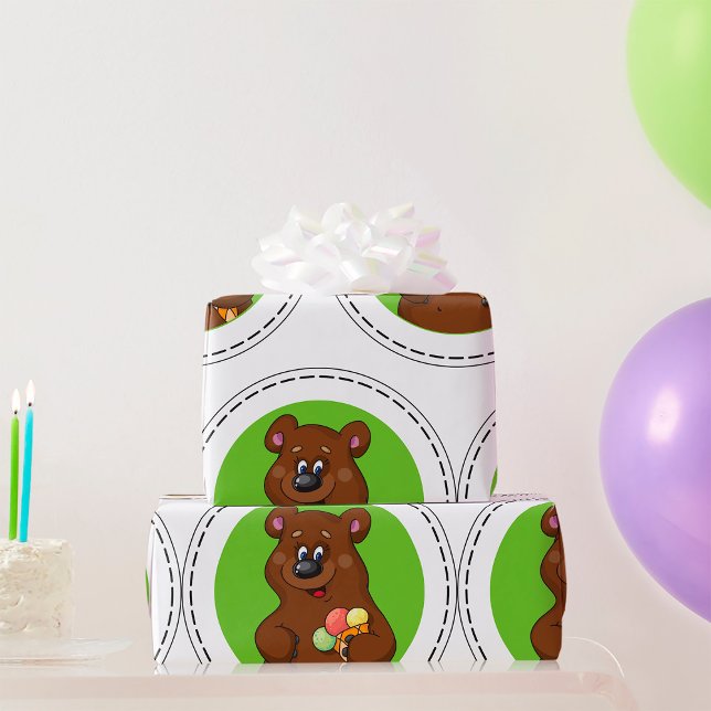 Papel De Presente Urso Castanho Com Sorvete (Criador carregado)