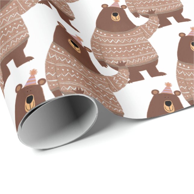 Papel De Presente urso com boné (Ponta do rolo)