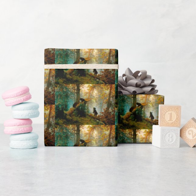 Papel De Presente Urso com Cubs em Floresta de Pinheiros Ivan Shishk (Chá de bebê)