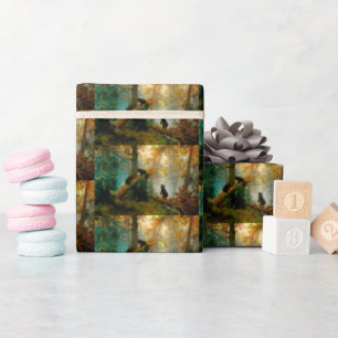 Papel De Presente Urso com Filhotes em uma Floresta de Pinheiros Iva