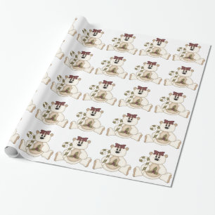 Papel De Presente Urso de Creme Bonito com Cane/Holly Doces