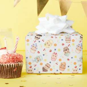 Papel De Presente Urso de Cupcake Fofo e Padrão Sem Costura de Gulos