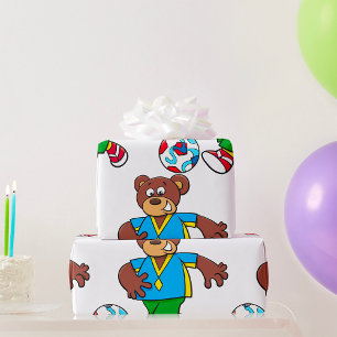 Papel De Presente Urso de Futebol Jogando Futebol com Roupa de Espor