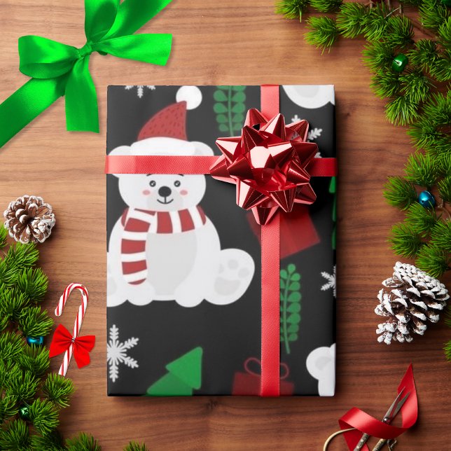 Papel De Presente Urso de Natal bonito e Árvores de Férias (Criador carregado)