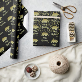 Papel De Presente Urso de Natal Dourado e Preto
