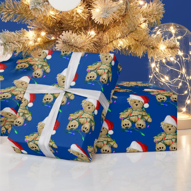 Papel De Presente Urso De Natal Em Luzes (Feriados)