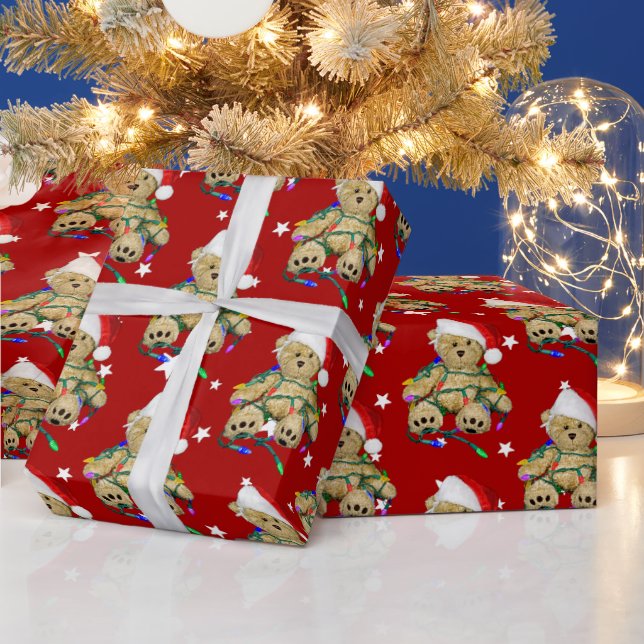 Papel De Presente Urso De Natal Em Luzes (Feriados)