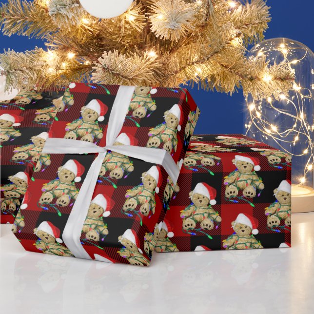 Papel De Presente Urso De Natal Em Luzes (Feriados)