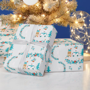Papel De Presente Urso de Natal Fofo Festa de Embrulho Festivo