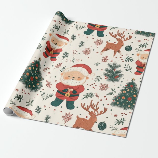 Papel De Presente Urso de Natal padrão do Papai Noel (2) (Desenrolado)