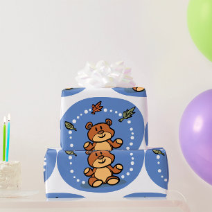 Papel De Presente Urso de outono com Folhas Chatas
