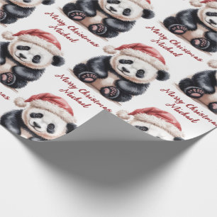 Papel De Presente Urso de Panda de Feliz Natal Personalizado