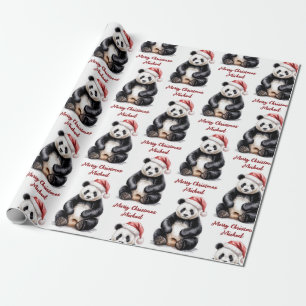 Papel De Presente Urso de Panda de Feliz Natal Personalizado