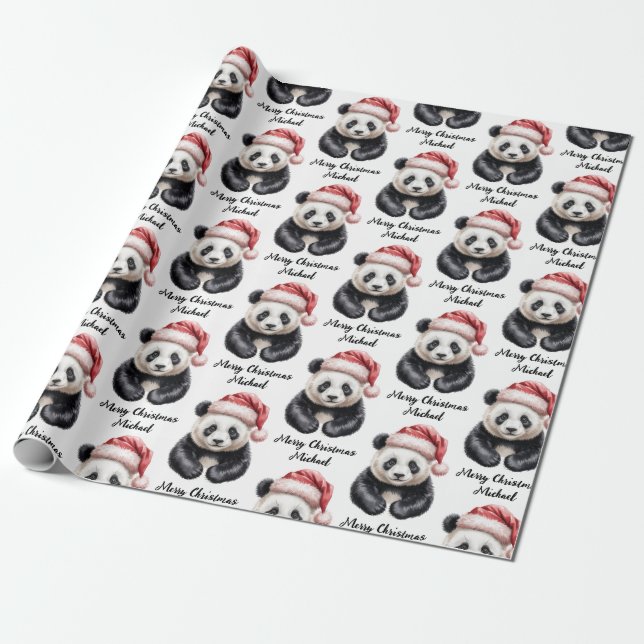 Papel De Presente Urso de Panda de Feliz Natal Personalizado (Desenrolado)