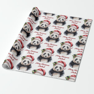 Papel De Presente Urso de Panda de Feliz Natal Personalizado