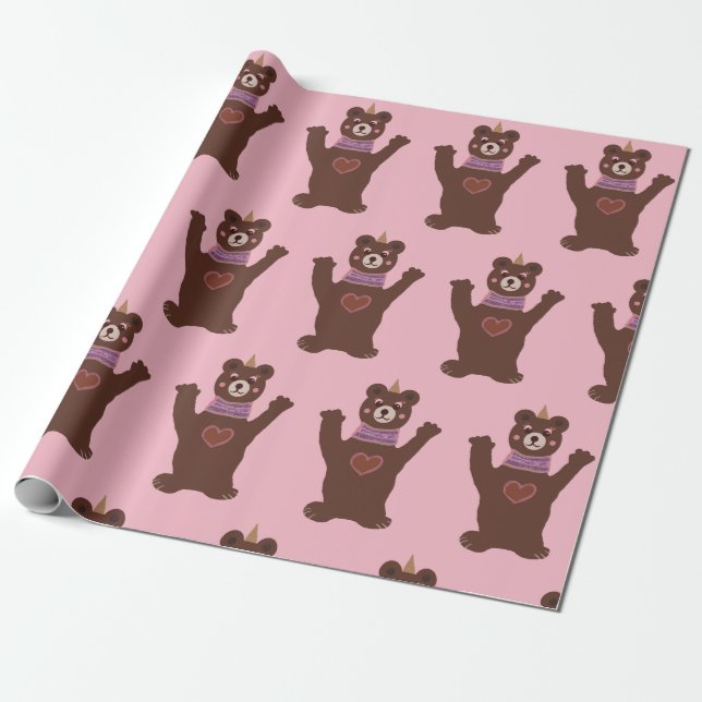 Papel De Presente Urso de Papel Luminoso, Menina (Desenrolado)