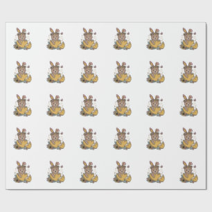 Papel De Presente Urso de Páscoa Fofo em Ovo Rachado Vetor Vintage_1