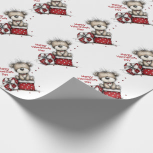 Papel De Presente Urso de Pelúcia com Presente de Coração e Caixa de
