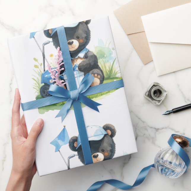 Papel De Presente Urso de pelúcia de golfe com carrinho de golfe no  (Presentear)