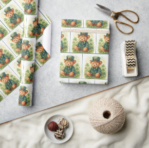Papel De Presente Urso de pelúcia do Dia de São Patrício Irlandês