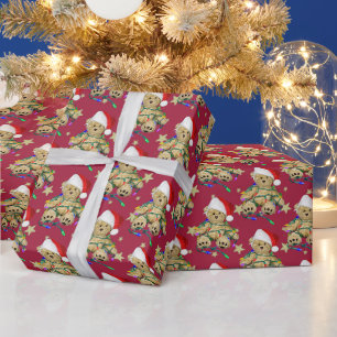 Papel De Presente Urso de pelúcia em luzes de Natal e estrelas