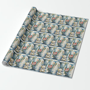 Papel De Presente Urso de pelúcia floral letra W
